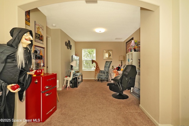 1403 Musgrass Cir, West Melbourne, FL 32904 - rec room featuring carpet, arched walkways, and baseboards