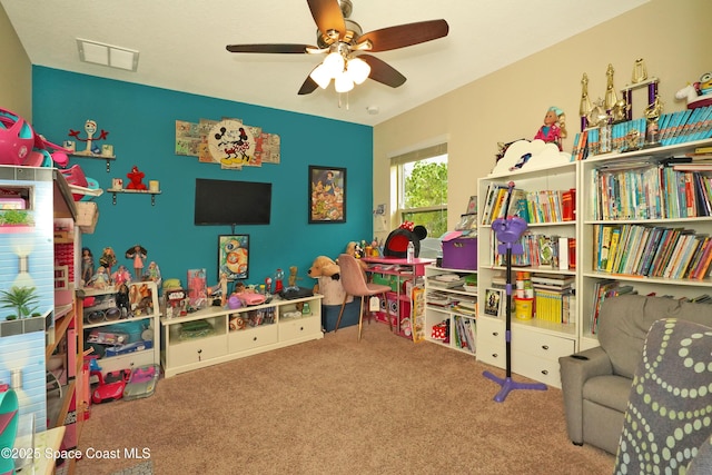1403 Musgrass Cir, West Melbourne, FL 32904 - playroom featuring carpet and a ceiling fan