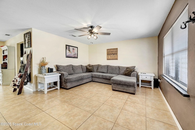 946 Stage St SE, Palm Bay, FL 32909 - living room featuring light tile patterned flooring, ceiling fan, and baseboards