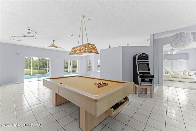 990 Harbor Pines Dr, Merritt Island, FL 32952 - rec room with a ceiling fan, light tile patterned floors, a textured ceiling, and billiards