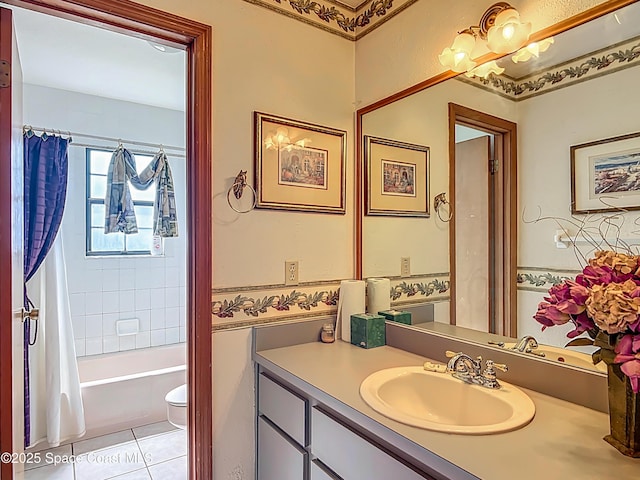 750 SW 91st Pl, Ocala, FL 34476 - bathroom with tile patterned flooring, vanity, toilet, and shower / bath combination with curtain