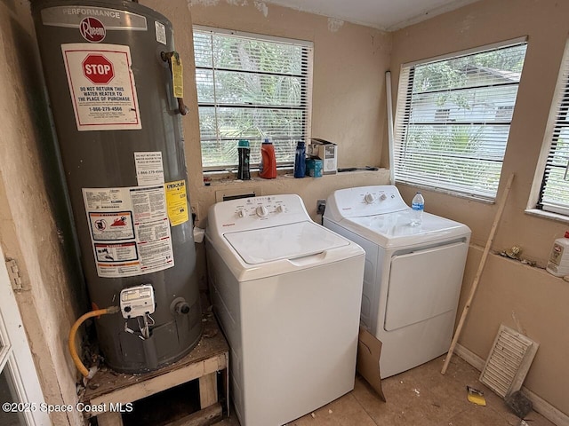 600 Byron Ave, Daytona Beach, FL 32114 - laundry area with water heater, plenty of natural light, and washing machine and dryer