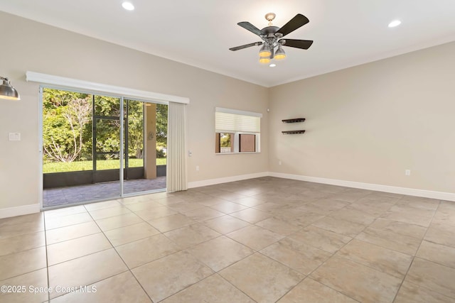 3140 Constellation Dr, Melbourne, FL 32940 - tiled empty room featuring recessed lighting, baseboards, and ceiling fan
