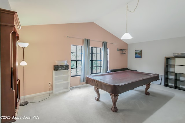 4345 Millicent Cir, Melbourne, FL 32901 - rec room with vaulted ceiling, pool table, carpet flooring, and baseboards