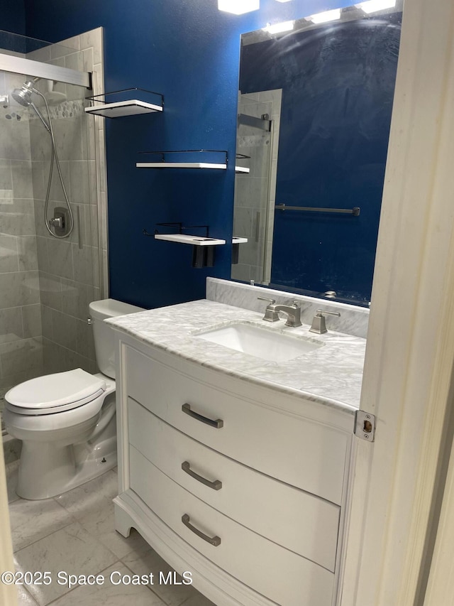 115 E Colonial Ct Unit C, Indian Harbour Beach, FL 32937 - full bath featuring vanity, a shower stall, marble finish flooring, and toilet