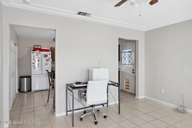 926 Caligula Ave SE, Palm Bay, FL 32909 - office area featuring a ceiling fan, light tile patterned flooring, baseboards, and a textured ceiling