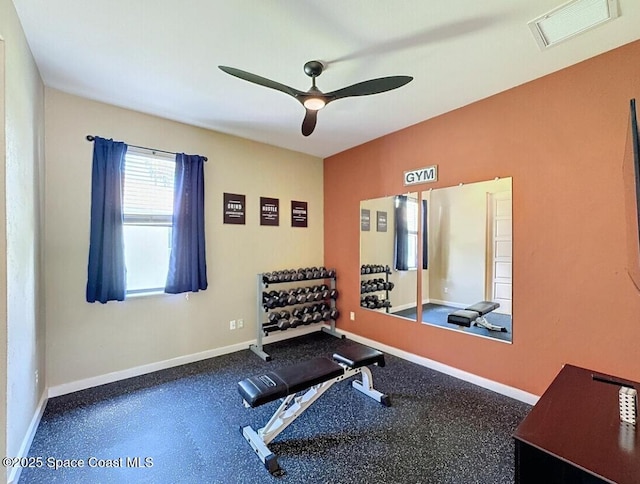 3180 Savannahs Trl, Merritt Island, FL 32953 - exercise area featuring a ceiling fan and baseboards