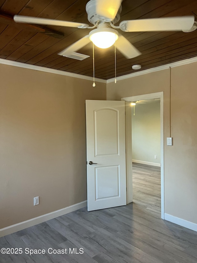 6409 Ridgewood Ave Unit 6409, Cocoa Beach, FL 32931 - empty room with ornamental molding, a ceiling fan, wood ceiling, baseboards, and a smoke detector
