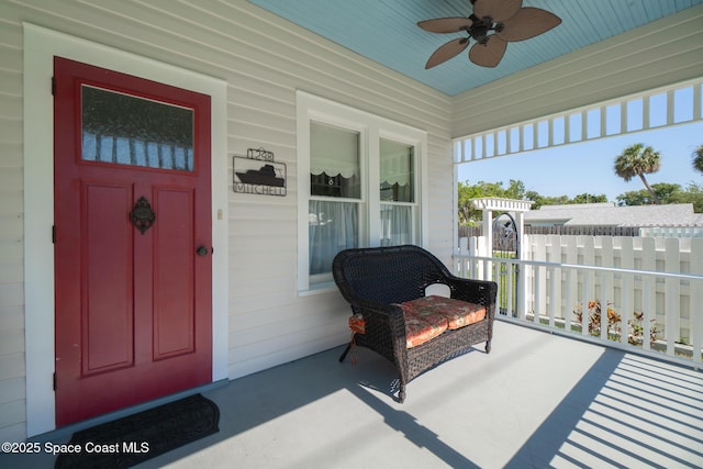 1248 Highland Ave, Melbourne, FL 32935 - view of exterior entry with covered porch and ceiling fan