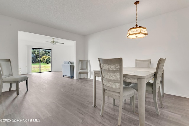 741 Alaska Ave NE, Palm Bay, FL 32907 - dining room featuring wood finished floors, a ceiling fan, and a textured ceiling