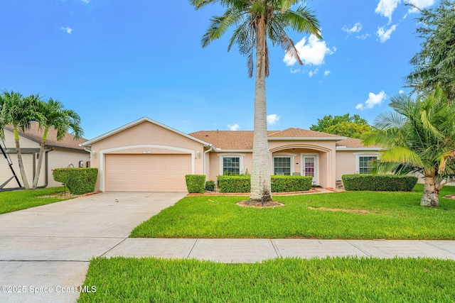 775 Triple Crown Ln, Melbourne, FL 32904 - single story home with stucco siding, an attached garage, concrete driveway, and a front yard