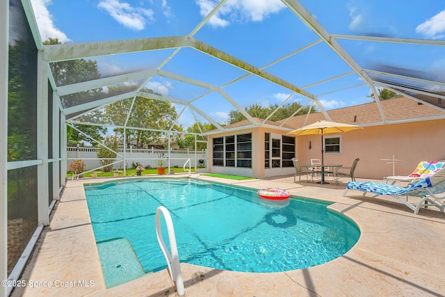 775 Triple Crown Ln, Melbourne, FL 32904 - view of swimming pool with a fenced backyard, a patio, and glass enclosure