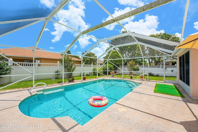 775 Triple Crown Ln, Melbourne, FL 32904 - view of pool featuring a fenced backyard, a patio, and glass enclosure