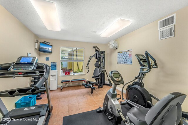 505 S Miramar Ave Unit 2403, Indialantic, FL 32903 - workout area featuring a textured ceiling and tile patterned floors