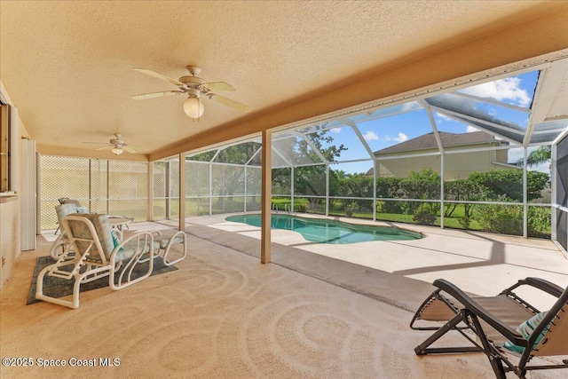 1090 Spring Oak Dr, Melbourne, FL 32901 - swimming pool featuring a patio area, ceiling fan, and a lanai