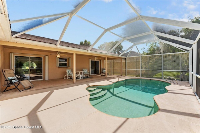 1090 Spring Oak Dr, Melbourne, FL 32901 - outdoor pool featuring a ceiling fan, a patio area, and a lanai