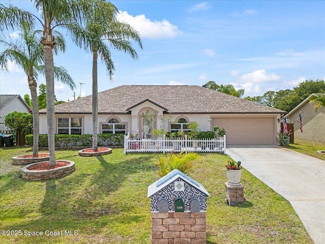 1250 Corning Ave NW, Palm Bay, FL 32907 - single story home with stucco siding, an attached garage, driveway, and roof with shingles