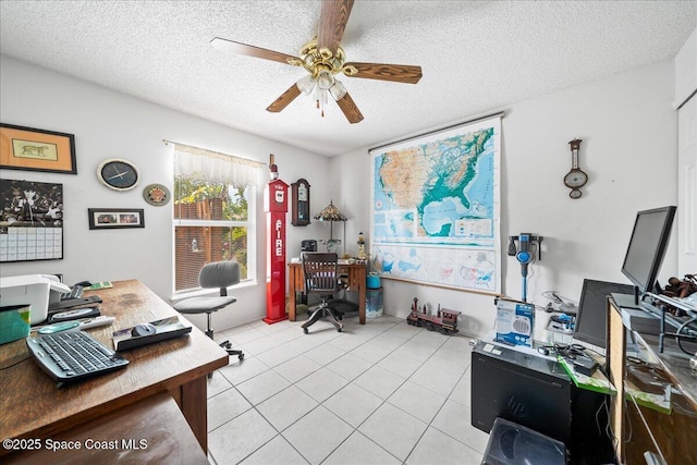 1250 Corning Ave NW, Palm Bay, FL 32907 - office featuring a ceiling fan, a textured ceiling, and light tile patterned floors