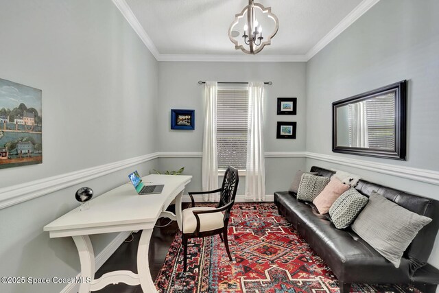 105 38th Ct, Vero Beach, FL 32968 - office area with a chandelier, crown molding, and healthy amount of natural light