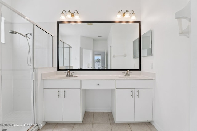 1609 Kestrel Ct, Rockledge, FL 32955 - full bathroom with double vanity, a stall shower, and tile patterned flooring