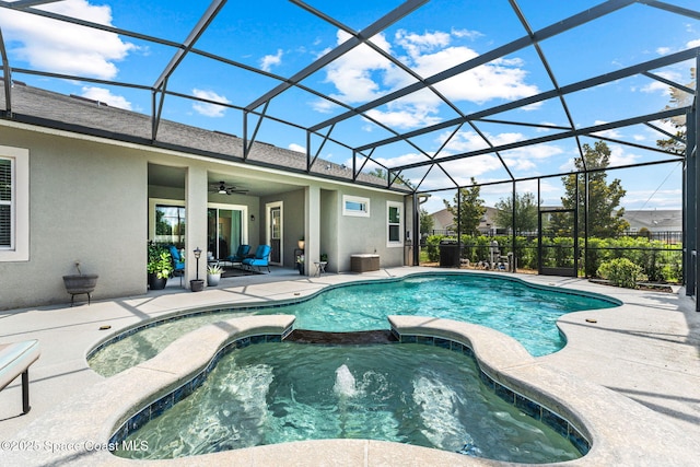 14880 Ellingsworth Ln, Winter Garden, FL 34787 - view of pool with a pool with connected hot tub, a patio, and a ceiling fan