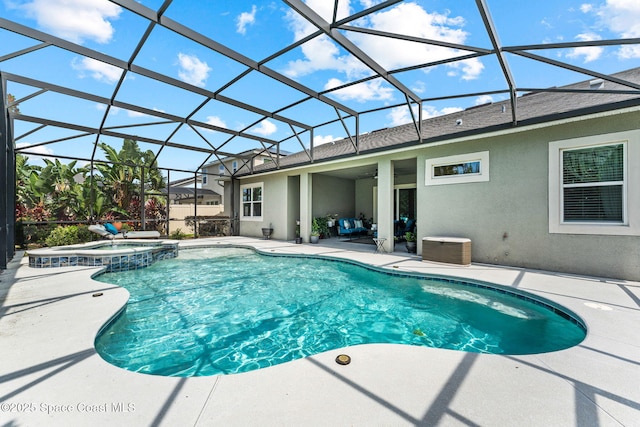 14880 Ellingsworth Ln, Winter Garden, FL 34787 - view of swimming pool with a patio, a ceiling fan, a pool with connected hot tub, and a lanai