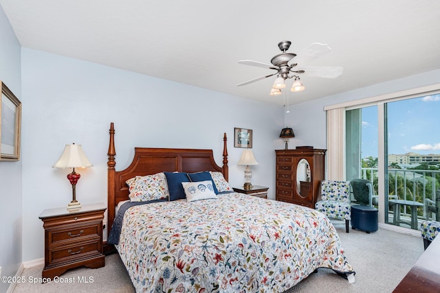 8700 Ridgewood Ave Unit Ph2B, Cape Canaveral, FL 32920 - bedroom with carpet, access to exterior, ceiling fan, and baseboards