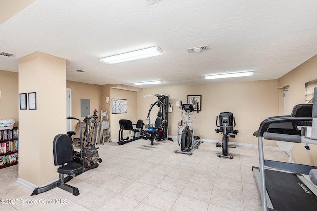 8700 Ridgewood Ave Unit Ph2B, Cape Canaveral, FL 32920 - gym with electric panel, baseboards, and a textured ceiling