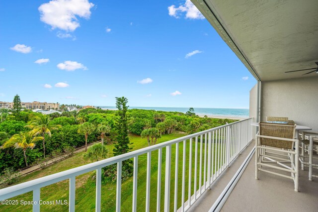 8700 Ridgewood Ave Unit Ph2B, Cape Canaveral, FL 32920 - balcony with a ceiling fan and a water view