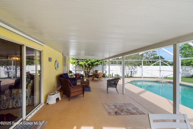 1790 Seeley Cir NW, Palm Bay, FL 32907 - view of swimming pool with a patio, a fenced backyard, glass enclosure, and outdoor lounge area
