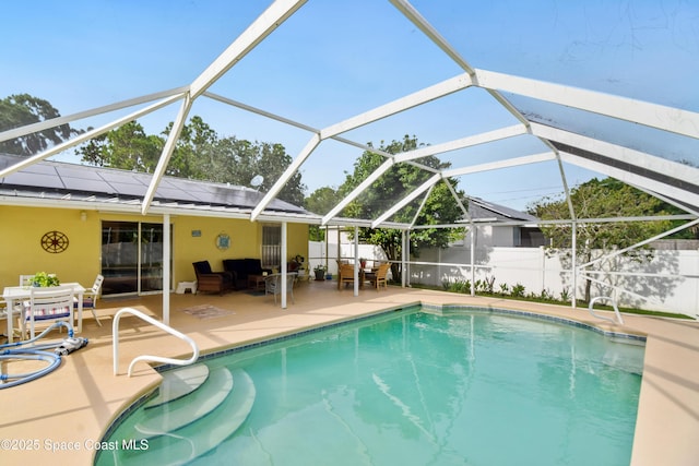 1790 Seeley Cir NW, Palm Bay, FL 32907 - view of pool featuring a patio, a fenced backyard, outdoor dining area, and glass enclosure
