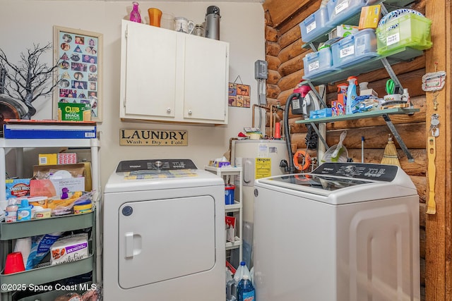4390 Everglades St, Cocoa, FL 32927 - washroom featuring washing machine and dryer, cabinet space, and rustic walls