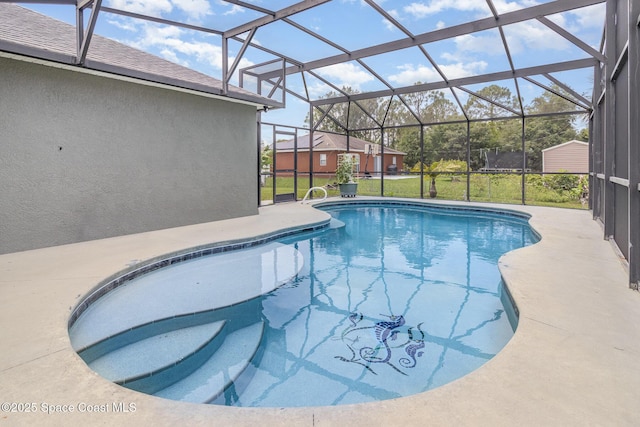 251 District St SE, Palm Bay, FL 32909 - outdoor pool featuring a yard, glass enclosure, and a patio