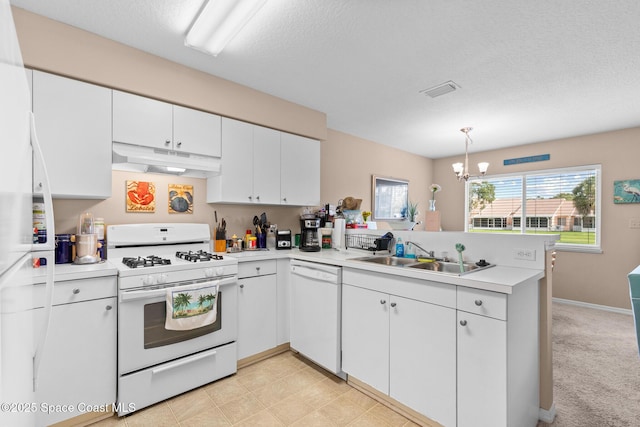 243 Forecast Ln Unit 4-21, Rockledge, FL 32955 - kitchen with white appliances, a sink, under cabinet range hood, a peninsula, and light countertops