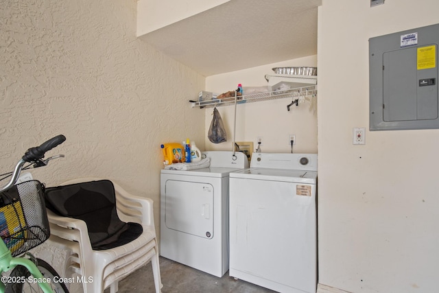 243 Forecast Ln Unit 4-21, Rockledge, FL 32955 - laundry room featuring electric panel, washer and dryer, and a textured wall