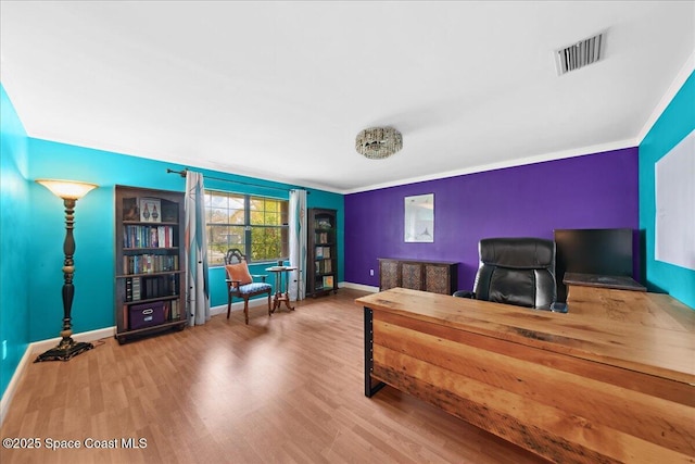 1510 Jupiter Blvd NW, Palm Bay, FL 32907 - office area with ornamental molding, wood finished floors, and baseboards