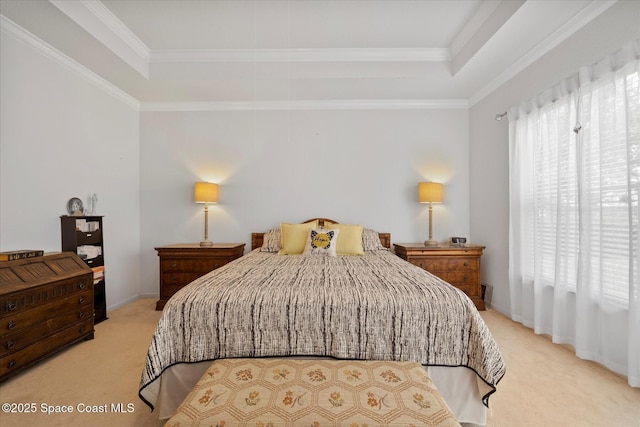 2770 Grand Isle Way SW, Vero Beach, FL 32968 - bedroom featuring light carpet, a raised ceiling, and crown molding