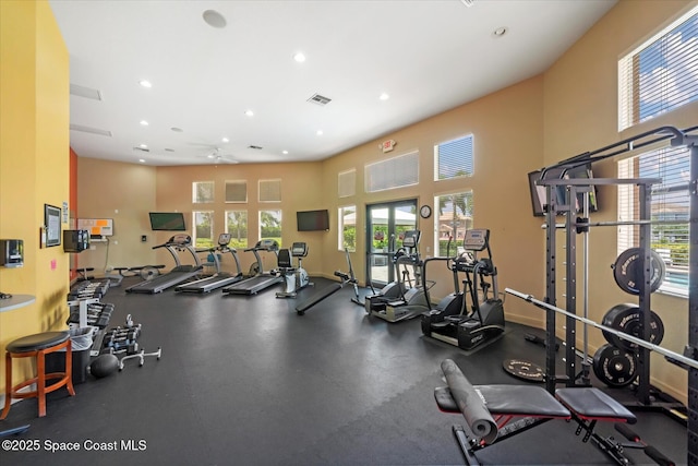 2770 Grand Isle Way SW, Vero Beach, FL 32968 - workout area with healthy amount of natural light, recessed lighting, and a high ceiling