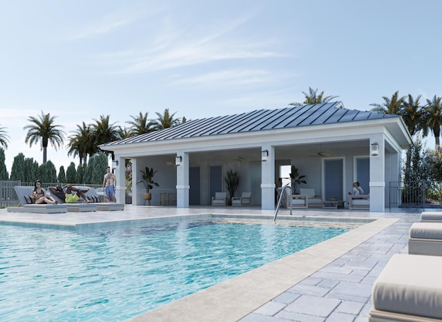 1966 Fuchsia Pl NW, Palm Bay, FL 32907 - community pool featuring a ceiling fan, outdoor lounge area, and a patio area