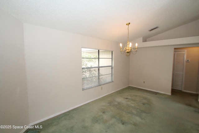 1361 Athens Dr NE, Palm Bay, FL 32907 - empty room with a chandelier, lofted ceiling, carpet, and baseboards