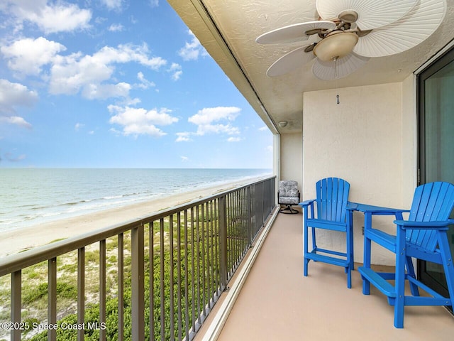 2815 S Atlantic Ave Unit 705, Cocoa Beach, FL 32931 - balcony featuring view of water and beach and a ceiling fan