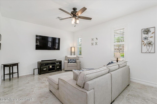 1475 Isabella Dr Unit 101, Melbourne, FL 32935 - living room featuring a ceiling fan and baseboards