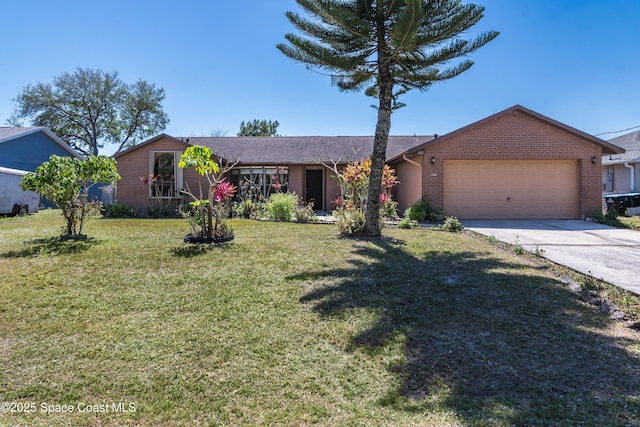 1262 Heberling St NW, Palm Bay, FL 32907 - single story home featuring brick siding, a garage, driveway, and a front lawn