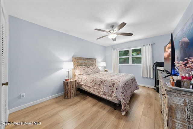 221 Columbia Dr Unit 139, Cape Canaveral, FL 32920 - bedroom featuring light wood-style floors, baseboards, and a ceiling fan