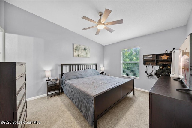 4047 Meander Pl Unit 208, Rockledge, FL 32955 - bedroom with light carpet, lofted ceiling, and a ceiling fan