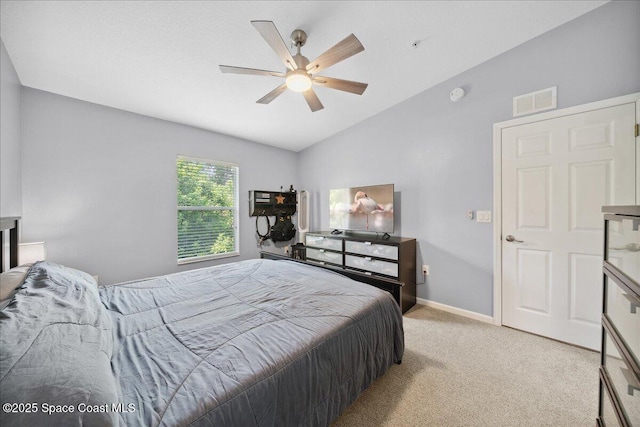 4047 Meander Pl Unit 208, Rockledge, FL 32955 - carpeted bedroom with vaulted ceiling and ceiling fan