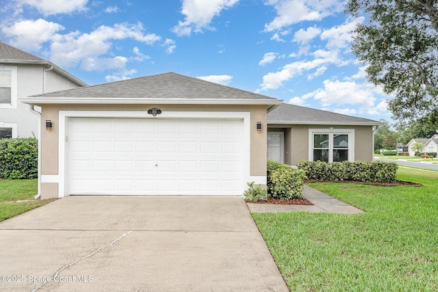 2111 Spring Creek Cir, Palm Bay, FL 32905 - view of front facade with stucco siding, concrete driveway, an attached garage, a front yard, and roof with shingles