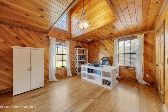 3373 Stratos Ln, Palm Bay, FL 32909 - office space featuring wood ceiling, plenty of natural light, wood walls, and light wood-style flooring