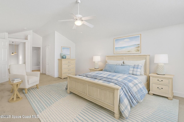 310 Chennault Ln, Rockledge, FL 32955 - bedroom with light colored carpet, lofted ceiling, a ceiling fan, and a closet