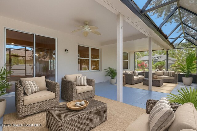 310 Chennault Ln, Rockledge, FL 32955 - sunroom with an outdoor living space, a ceiling fan, and healthy amount of natural light